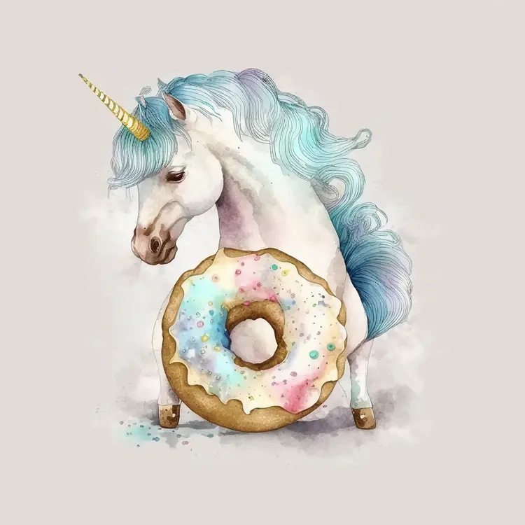 Cute Unicorn with Colorful Donut