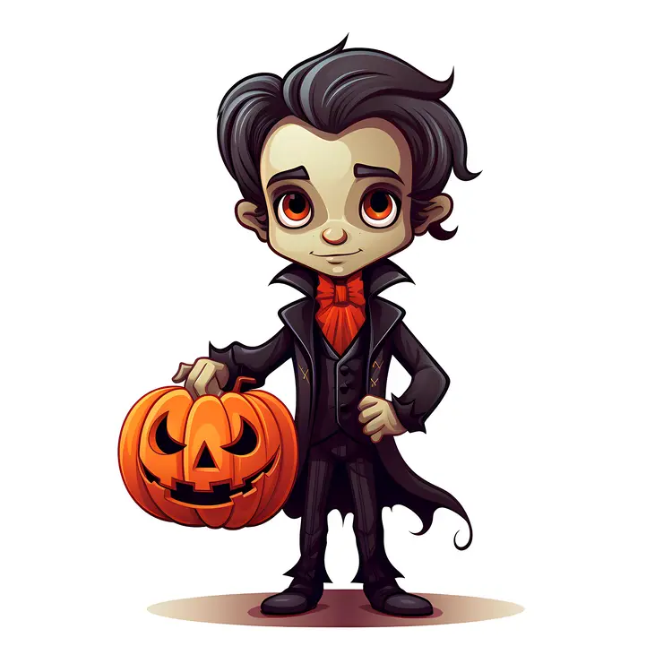Cartoon Vampire Holding Pumpkin