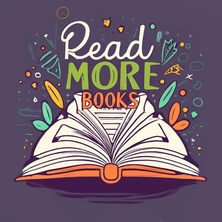Open Book with 'Read More Books' Text and Colorful Doodles