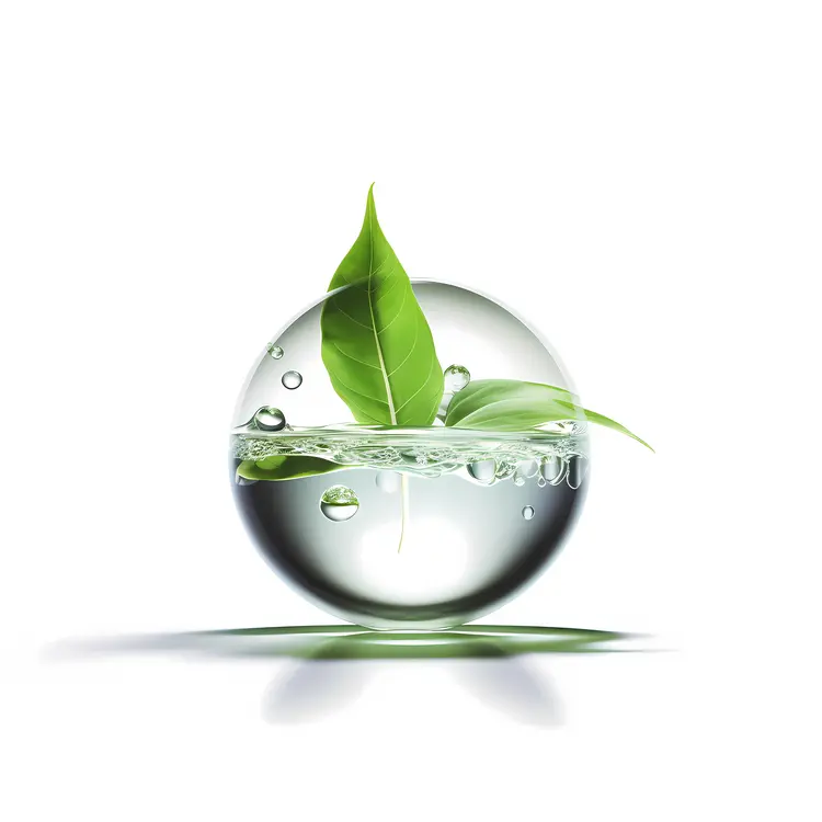 Spherical Water Drop with Leaf Inside