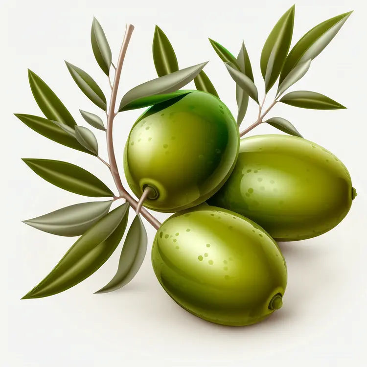 Green Olives with Branch and Leaves Illustration