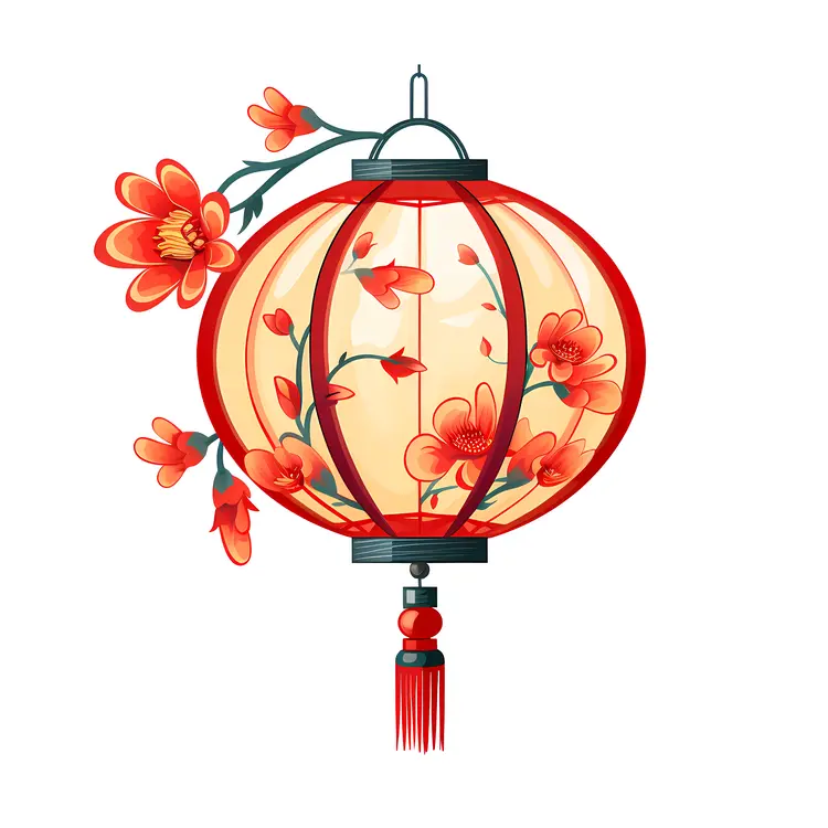 Red Lantern with Floral Design