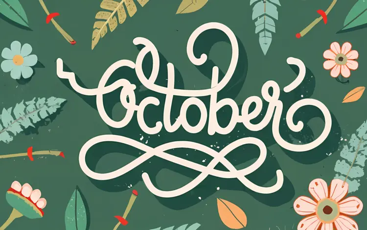 October with Floral and Leafy Design