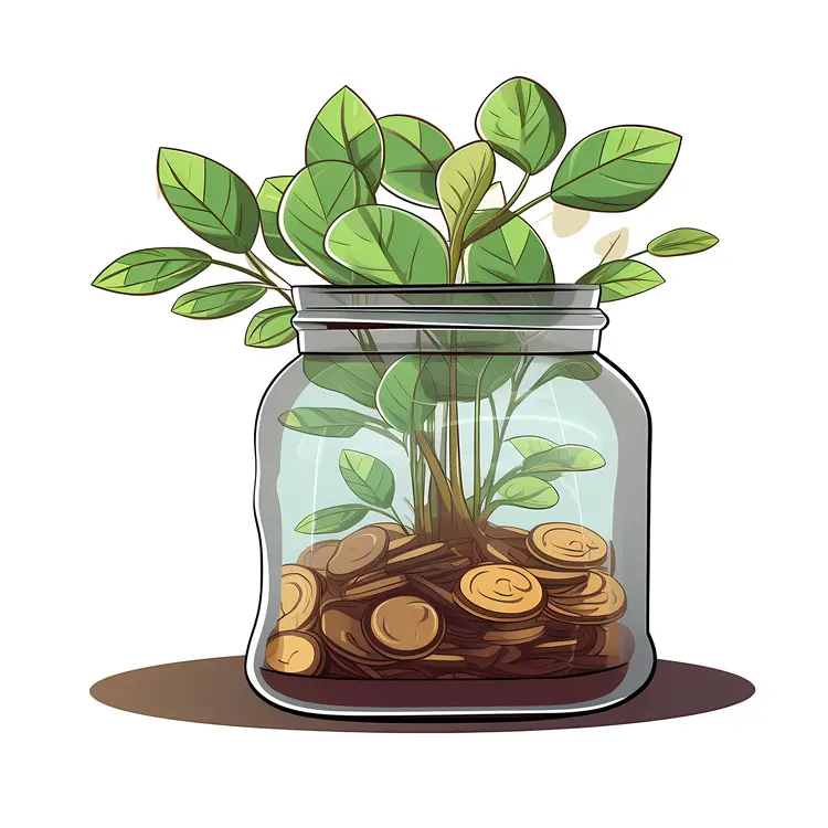 Money Plant Growing in Jar of Coins