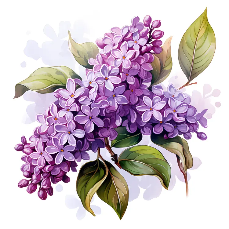 Beautiful Lilac Flowers with Leaves