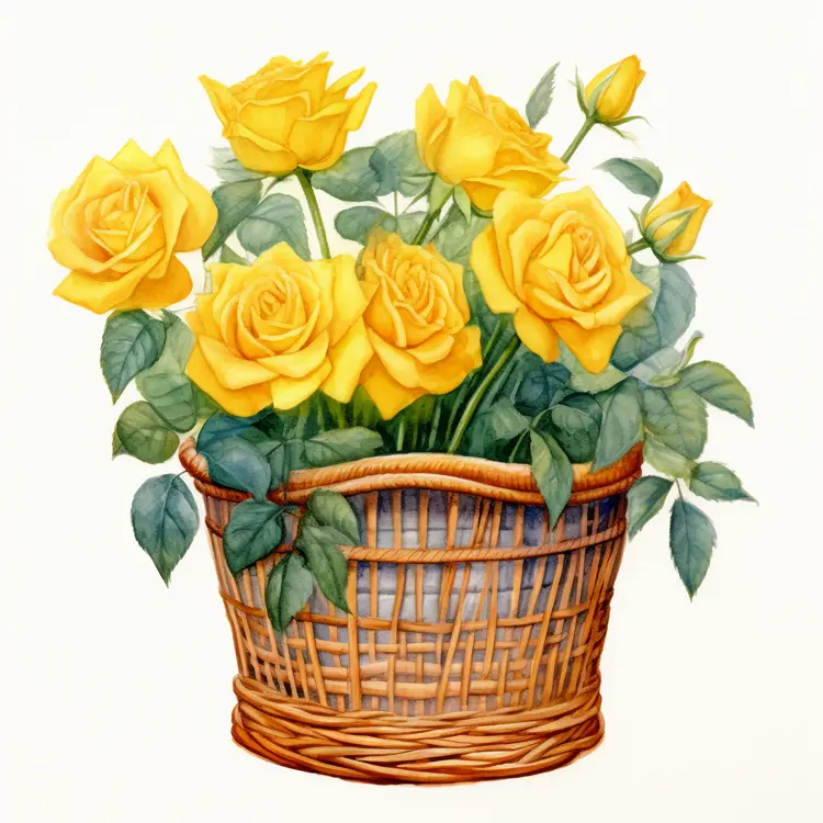 Beautiful Yellow Roses in a Basket