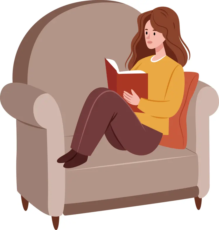 Woman Relaxing on Sofa with a Book