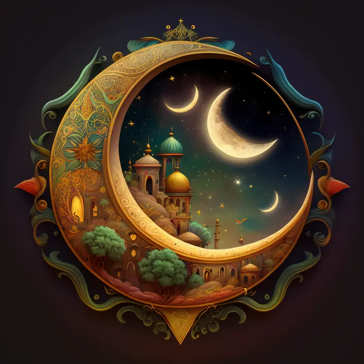 Crescent Moon with Islamic Architecture for Ramadan