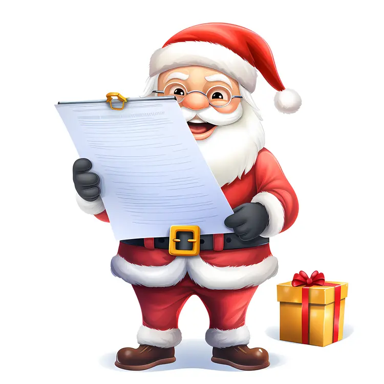 Santa Claus with List and Gift
