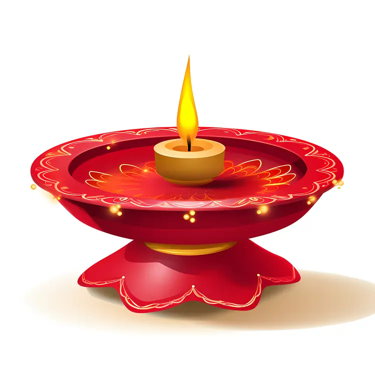 Red Diya Lamp with Candle Flame for Diwali