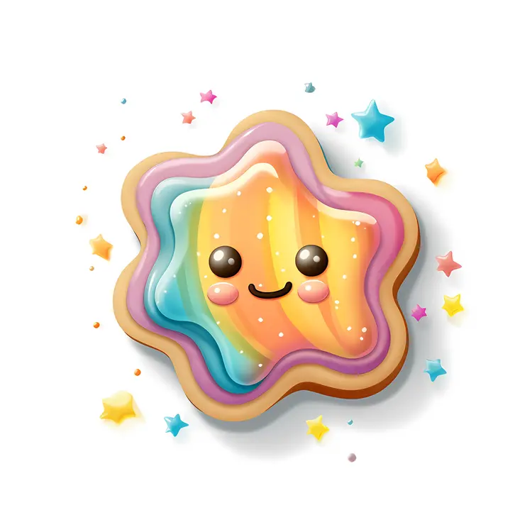 Cute Rainbow Star Cookie with Smiling Face
