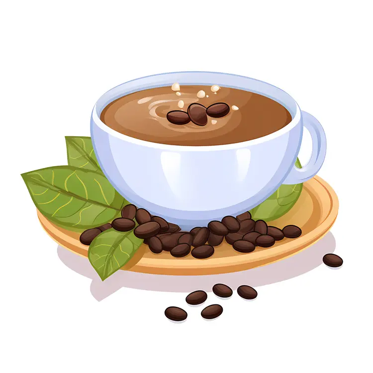 Coffee Cup with Beans and Leaves Illustration