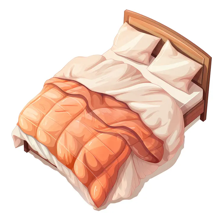 Warm Bed with Orange and White Bedding
