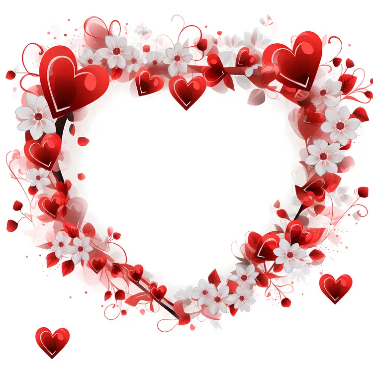 Heart-shaped Floral Frame with Red and White Flowers