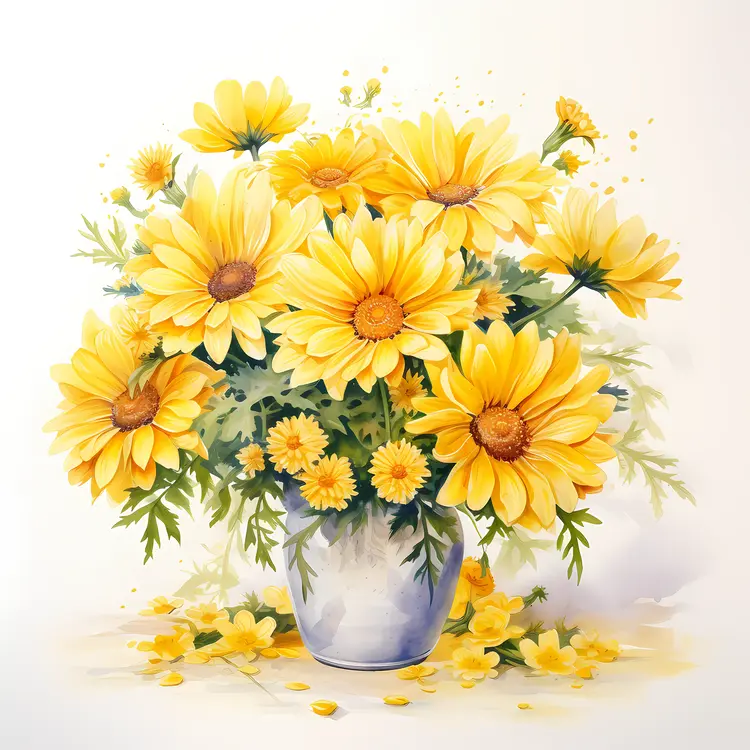 Yellow Flowers in a Glass Vase