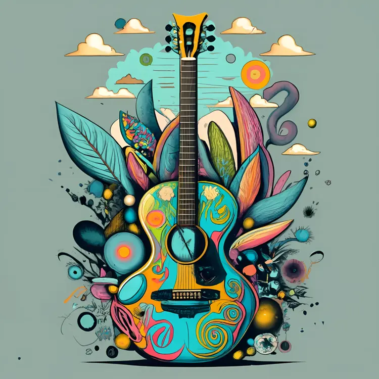 Colorful Guitar with Artistic Background