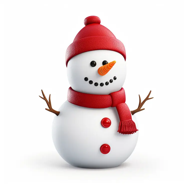 Cute Snowman with Red Scarf and Hat