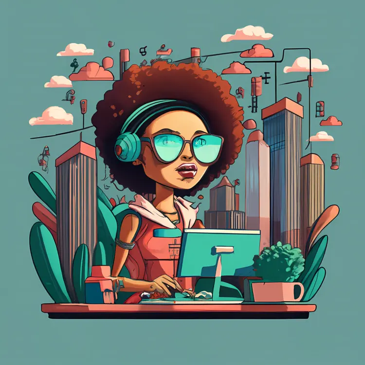 Woman with Skyscrapers Illustration