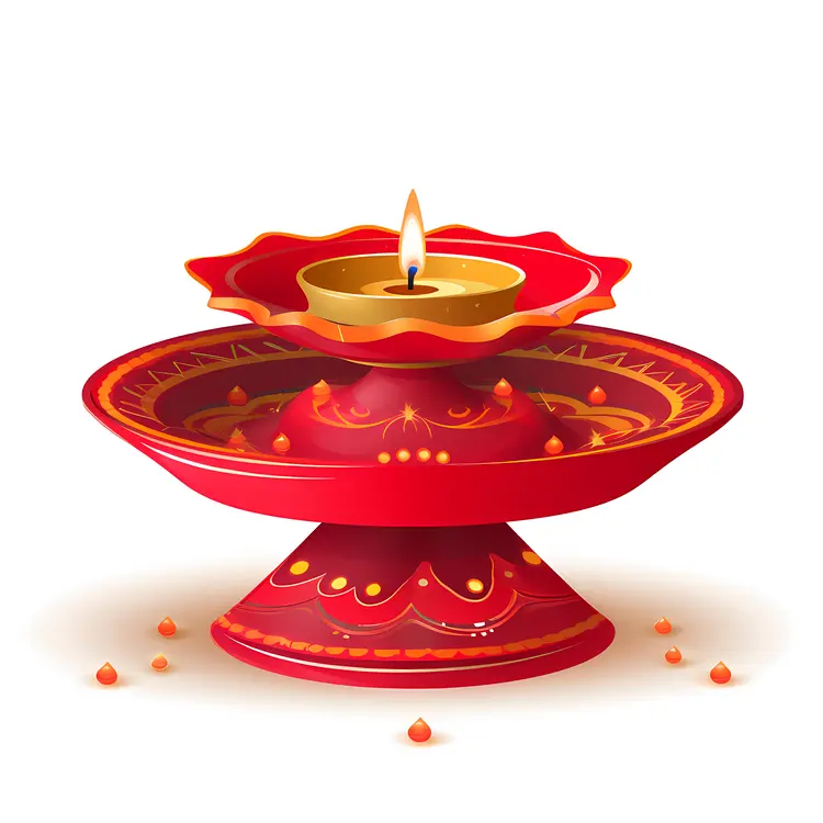 Red Diya Lamp with Candle Flame for Diwali