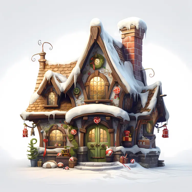 Snowy House with Christmas Decorations