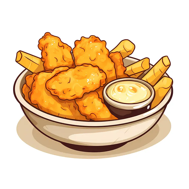 Golden Fried Shrimp with Fries and Dipping Sauce