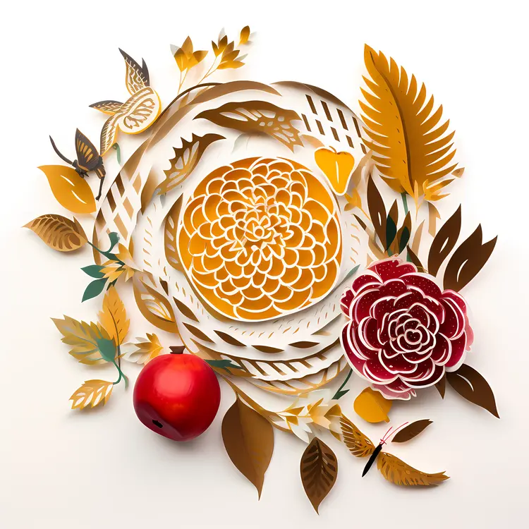 Beautiful Paper Flower with Red Apple and Leaves