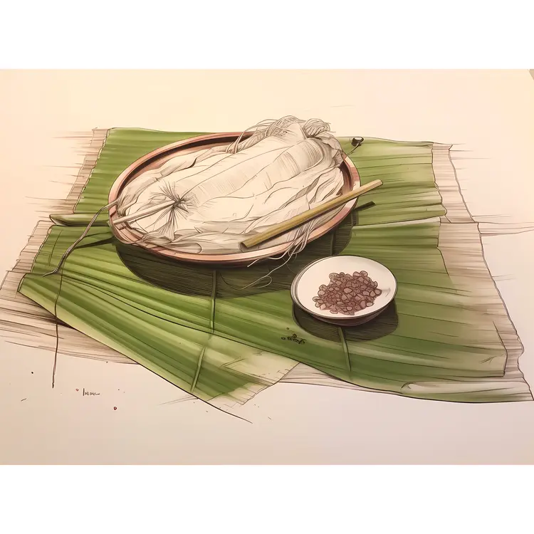 Traditional Rice Noodles on Banana Leaves