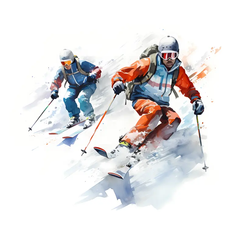 Two Skiers Racing