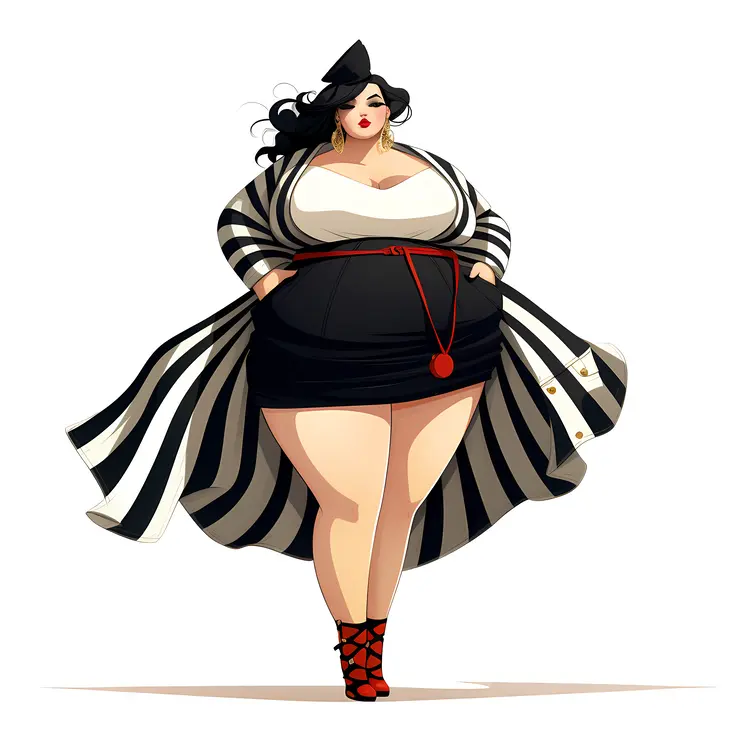 Stylish Plus-Size Woman in Striped Outfit