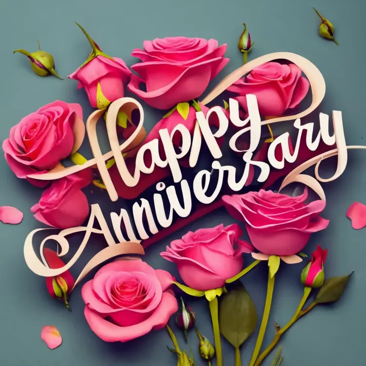 Happy Anniversary with Pink Roses and Script