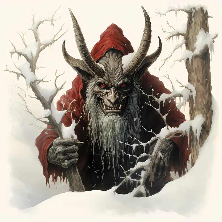 Snow Demon with Horns in Winter