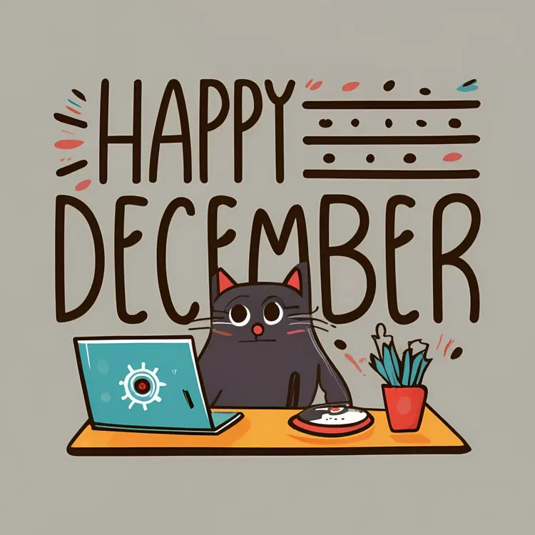 Cat with Laptop and Christmas Cookies
