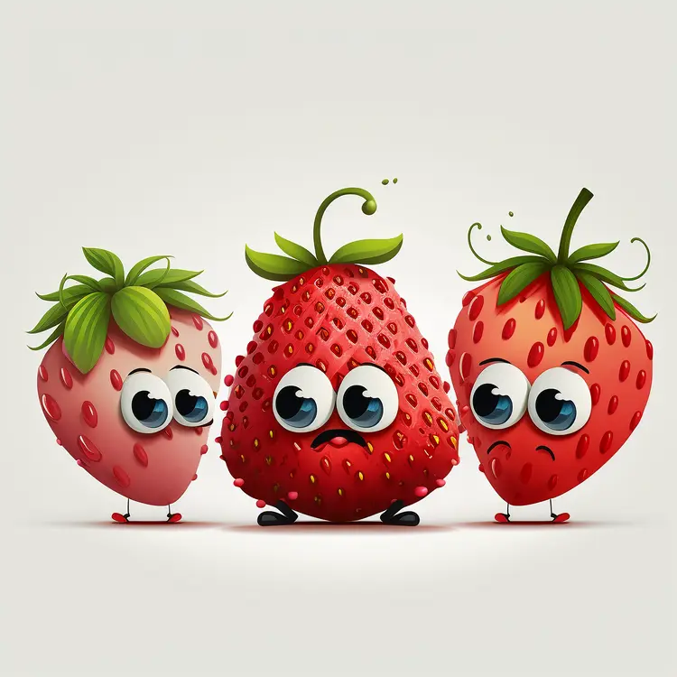 Cute Cartoon Strawberries with Big Eyes
