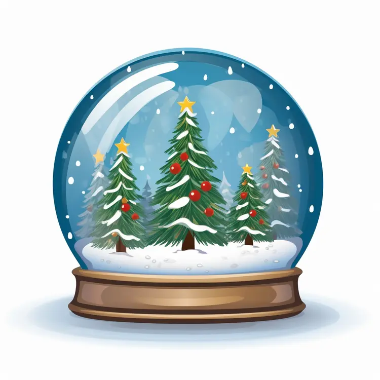 Christmas Trees in Snow Globe with Snowflakes