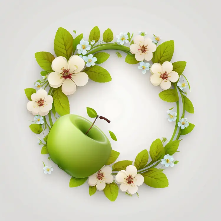Green Apple with Floral Wreath