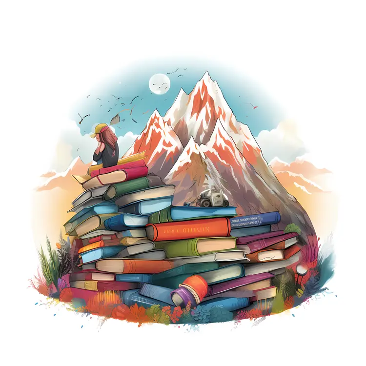 Adventure Books and Mountain Illustration