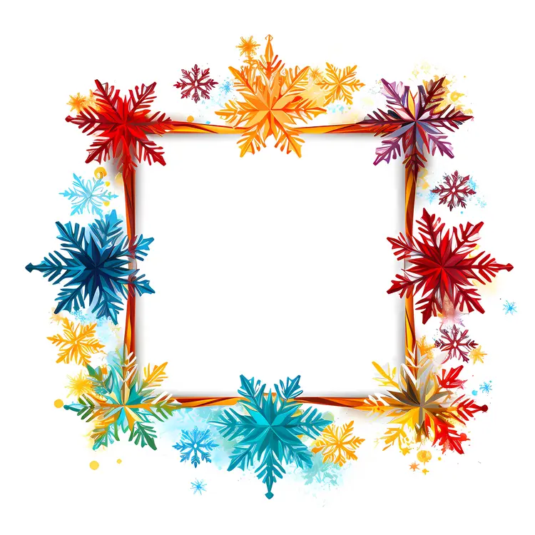 Colorful Snowflake Square Frame for Winter Decoration