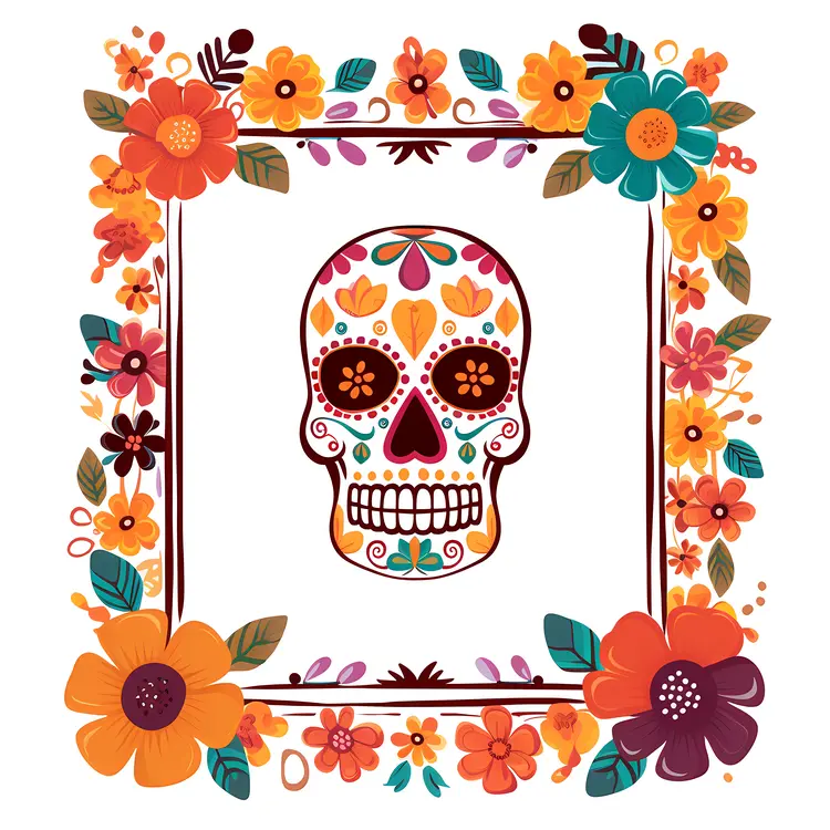 Skull with Floral Frame for Day of the Dead