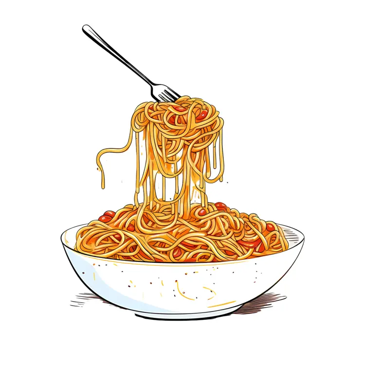 Bowl of Spaghetti with Fork and Tomato Sauce