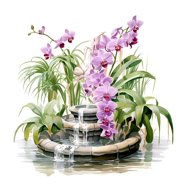 Purple Orchid Fountain with Greenery