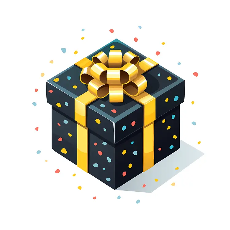 Gift Box with Yellow Ribbon and Confetti