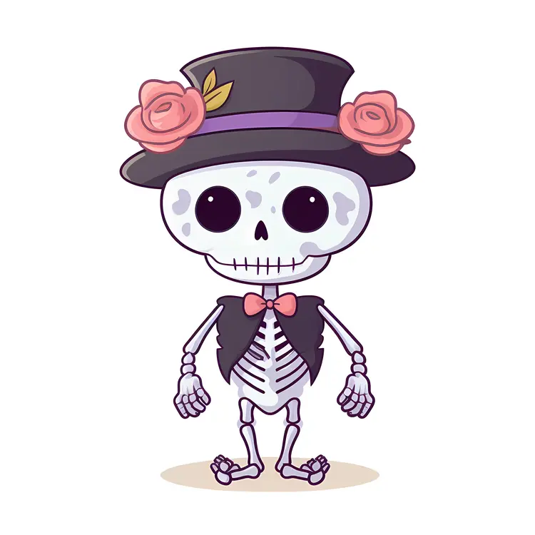 Skeleton with Top Hat and Flower