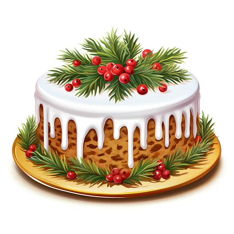 Christmas Cake with Pine and Berries