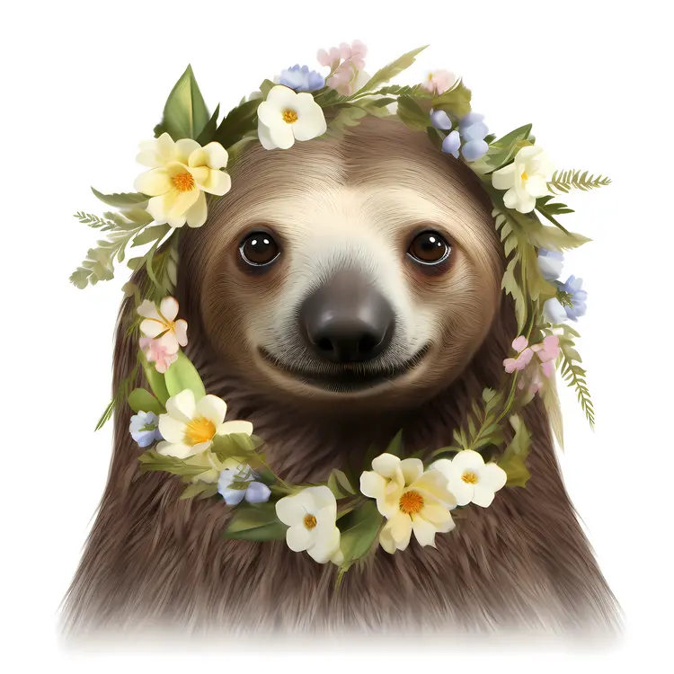Cute Sloth with Flower Crown Illustration