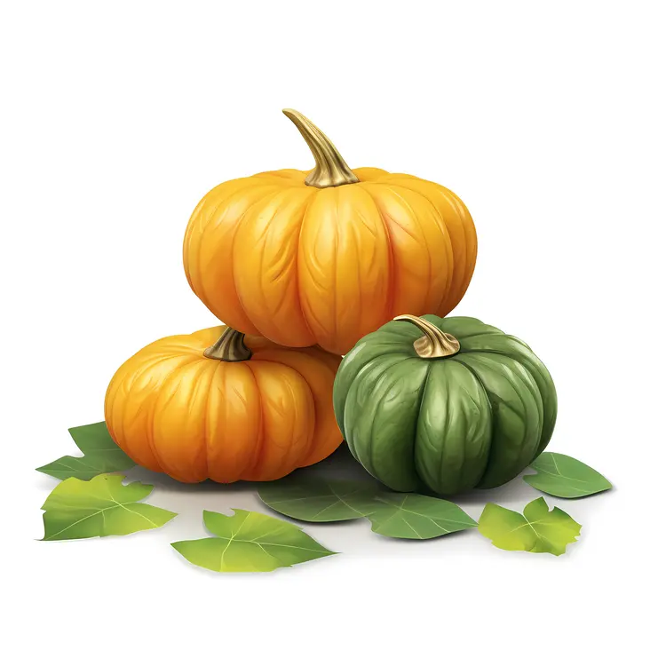 Pumpkins with Green Leaves