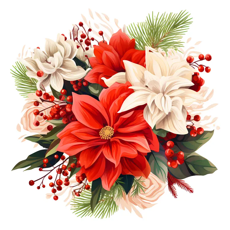 Red and White Flowers in a Festive Floral Arrangement