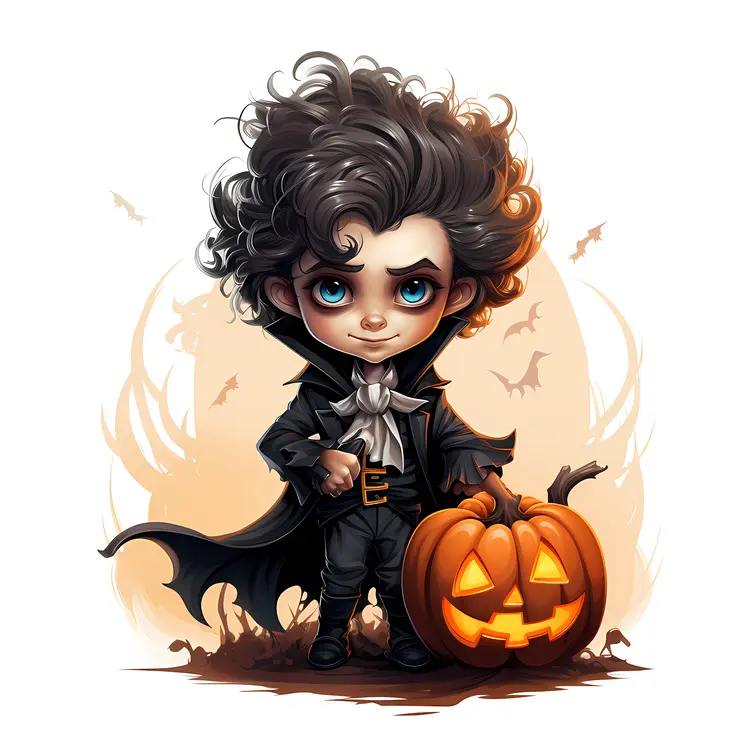 Curly-haired Vampire with a Pumpkin
