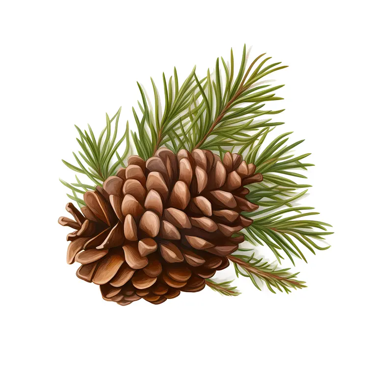 Brown Pine Cone with Green Needles