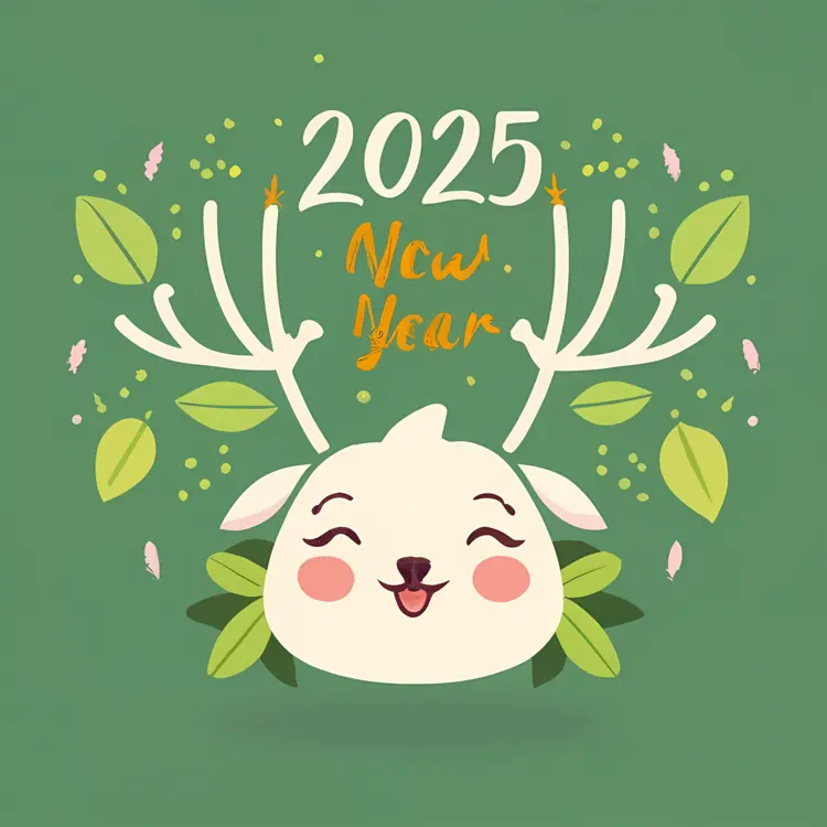 2025 New Year with Smiling Antlered Character