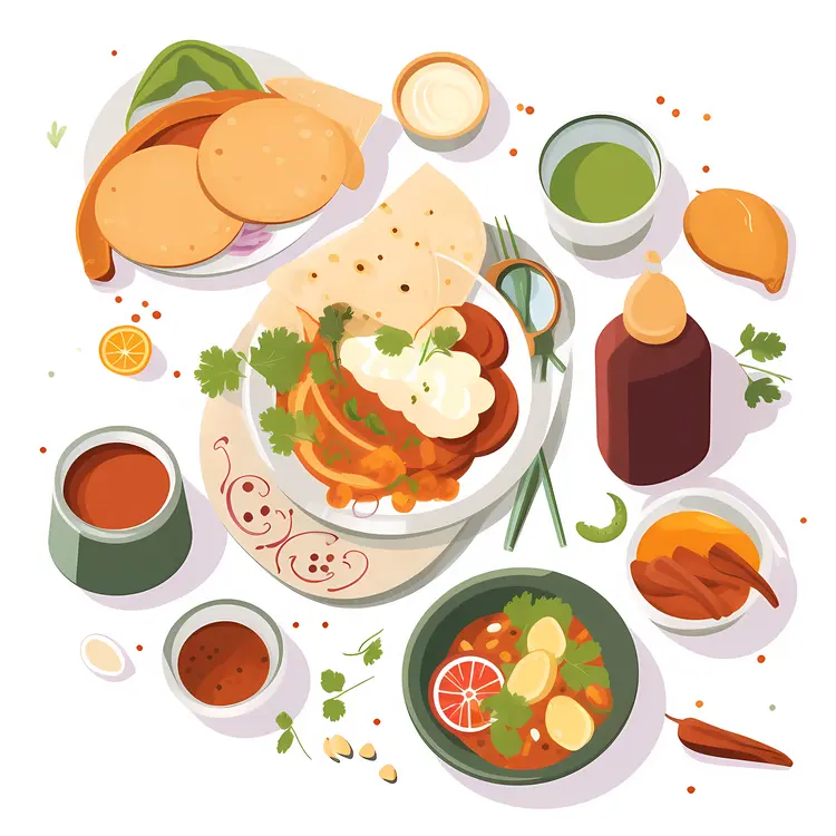Traditional Indian Meal with Various Dishes